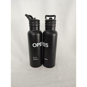 Lot‎ Of 2 EBay open 2025 Black Metal Water Bottles New Unused With straw